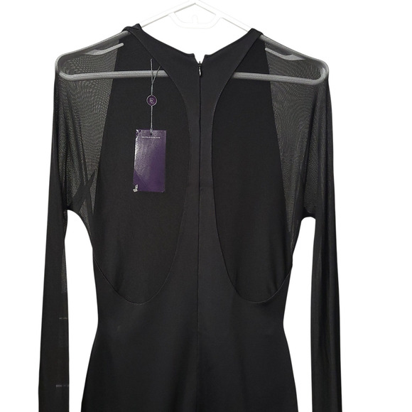 NWT RALPH LAUREN Purple Label Women Jumpsuit S Black Knit Long Sleeve Sheer - Picture 7 of 14